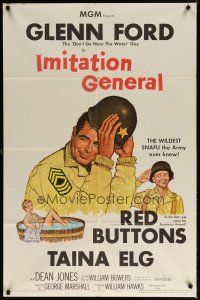 7h459 IMITATION GENERAL 1sh '58 art of soldiers Glenn Ford & Red Buttons + sexy Taina Elg!