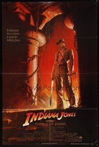 7h464 INDIANA JONES & THE TEMPLE OF DOOM 1sh '84 full-length art of Harrison Ford by Wolfe!