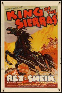 7h500 KING OF THE SIERRAS 1sh '38 art of Rex, King of the Horses, chased by cowboys!