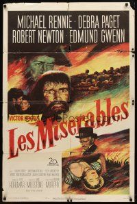 7h524 LES MISERABLES 1sh '52 Michael Rennie as Jean Valjean, Debra Paget, Victor Hugo!