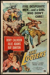 7h539 LOOTERS 1sh '55 Rory Calhoun and Julie Adams trapped on mountain, a girl who didn't care!