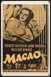 7h556 MACAO military 1sh R60s Josef von Sternberg, best art of Robert Mitchum & sexy Jane Russell!