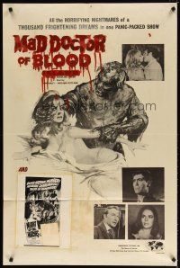 7h562 MAD DOCTOR OF BLOOD ISLAND/BLOOD DEMON 1sh '71 great art of zombie attacking naked girl!
