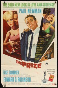 7h709 PRIZE 1sh '63 Howard Terpning art of Paul Newman in suit and tie & sexy Elke Sommer!