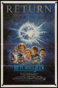 7h731 RETURN OF THE JEDI 1sh R85 George Lucas classic, different montage art by Tom Jung!