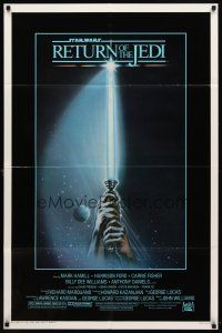 7h733 RETURN OF THE JEDI 1sh '83 George Lucas classic, art of hands holding lightsaber!