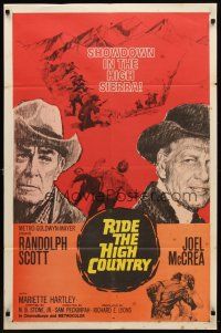 7h736 RIDE THE HIGH COUNTRY 1sh '62 Randolph Scott & Joel McCrea have a showdown in High Sierra!
