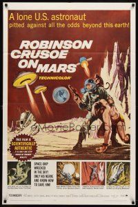 7h741 ROBINSON CRUSOE ON MARS 1sh '64 sci-fi art of Paul Mantee & his man Friday Victor Lundin!