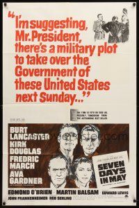 7h773 SEVEN DAYS IN MAY 1sh '64 art of Burt Lancaster, Kirk Douglas, Fredric March & Ava Gardner!