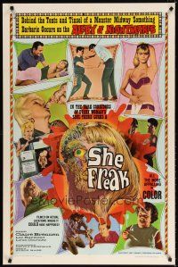 7h783 SHE FREAK 1sh '67 sexy girls & side-show freaks in the Alley of Nightmares, great image!