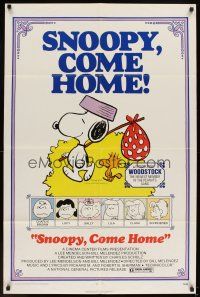 7h804 SNOOPY COME HOME 1sh '72 Peanuts, Charlie Brown, great Schulz art of Snoopy & Woodstock!