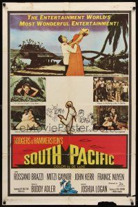 7h816 SOUTH PACIFIC 1sh '59 Rossano Brazzi, Mitzi Gaynor, Rodgers & Hammerstein musical!