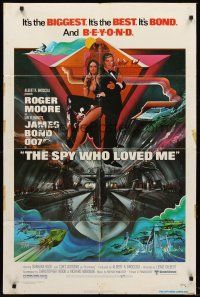 7h822 SPY WHO LOVED ME 1sh '77 cool artwork of Roger Moore as James Bond by Bob Peak!