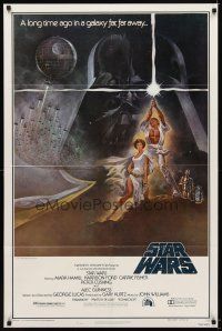 7h829 STAR WARS third printing style A 1sh '77 George Lucas classic sci-fi epic, art by Tom Jung!