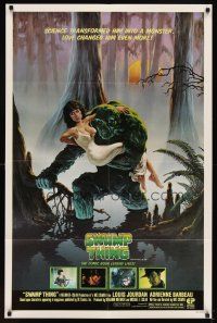 7h853 SWAMP THING 1sh '82 Wes Craven, Richard Hescox art of him holding sexy Adrienne Barbeau!