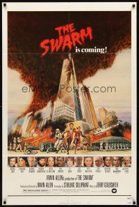 7h855 SWARM style B 1sh '78 directed by Irwin Allen, cool art of killer bee attack by C.W. Taylor!