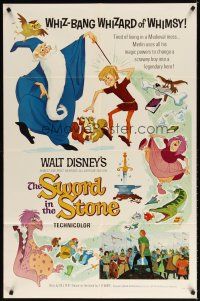 7h862 SWORD IN THE STONE style A 1sh '64 Disney's cartoon story of King Arthur & Merlin the Wizard!