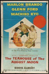 7h870 TEAHOUSE OF THE AUGUST MOON 1sh '56 art of Asian Marlon Brando, Glenn Ford & Machiko Kyo!