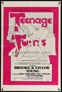 7h875 TEENAGE TWINS 1sh '76 sexy twins Brooke & Taylor Young, x-rated!