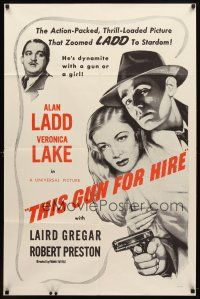 7h891 THIS GUN FOR HIRE military 1sh R60s artwork of Alan Ladd with gun & sexy Veronica Lake!
