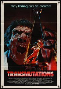 7h913 TRANSMUTATIONS 1sh '86 wild grotesque scientist monster holds girl in beaker!