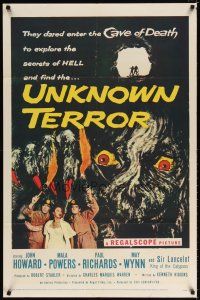 7h933 UNKNOWN TERROR 1sh '57 they dared enter the Cave of Death to explore the secrets of HELL!
