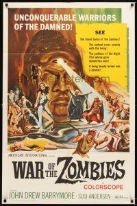 7h953 WAR OF THE ZOMBIES 1sh '65 John Drew Barrymore vs unconquerable warriors of the damned!