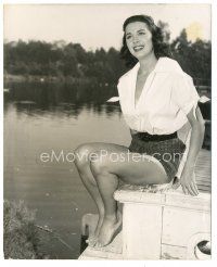 7j511 ALENA MURRAY 8x10 still '59 sexy smiling c/u sitting by lake, starring in Say One For Me!