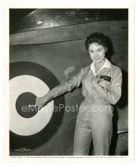 7j521 ANDRA MARTIN 8x10 still '57 standing by plane in flight suit from Lady Takes a Flyer!