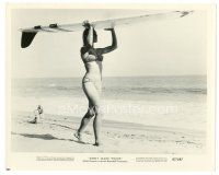7j644 DON'T MAKE WAVES 8x10 still '67 super sexy Sharon Tate in bikini on beach holding surfboard!