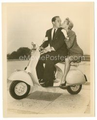 7j727 HAPPY ROAD deluxe 8x10 still '57 Gene Kelly & Barbara Laage about to kiss on Vespa!