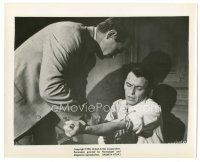7j874 MAN WITH THE GOLDEN ARM 8x10 still '56 c/u of addict Frank Sinatra about to shoot up heroin!
