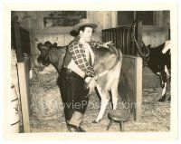 7j953 RIDE 'EM COWBOY 8x10 still '42 wacky Lou Costello in barn about to milk cows!