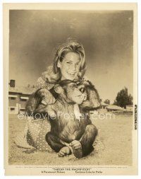 7j979 TARZAN THE MAGNIFICENT candid 8x10 still '60 wacky image of Alexandra Stewart with chimp!