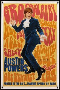 7p090 AUSTIN POWERS: INT'L MAN OF MYSTERY teaser 1sh '97 Mike Myers is frozen in the 60s!