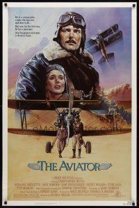 7p094 AVIATOR 1sh '85 art of airplane pilot Christopher Reeve & Rosanna Arquette by Manchess!
