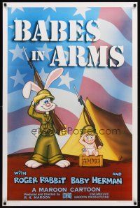 7p098 BABES IN ARMS Kilian 1sh '88 Roger Rabbit & Baby Herman in Army uniform with rifles!
