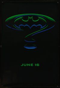 7p115 BATMAN FOREVER teaser 1sh '95 Kilmer, Kidman, cool question mark & cowl design!