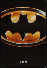 7p109 BATMAN dated matte teaser 1sh '89 directed by Tim Burton, cool image of Bat logo!