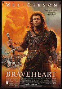 7p163 BRAVEHEART video 1sh '95 cool image of Mel Gibson as William Wallace!