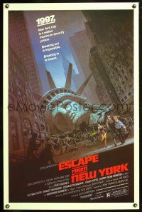 7p277 ESCAPE FROM NEW YORK 1sh '81 John Carpenter, art of decapitated Lady Liberty by Barry E. Jackson!