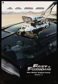 7p299 FAST & FURIOUS teaser DS 1sh '09 Vin Diesel, Paul Walker, blown R/T Charger!