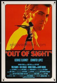 7p507 OUT OF SIGHT DS 1sh '98 Steven Soderbergh, cool image of George Clooney, Jennifer Lopez!