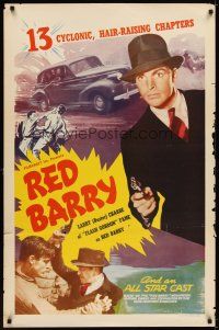 7p547 RED BARRY 1sh R48 cool image of detective Buster Crabbe with gun, Universal serial!