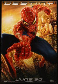 7p647 SPIDER-MAN 2 teaser 1sh '04 cool image of Tobey Maguire as superhero, destiny!
