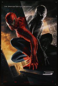 7p649 SPIDER-MAN 3 teaser DS 1sh '07 Sam Raimi, Tobey Maguire in red & black costumes!