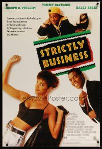 7p679 STRICTLY BUSINESS 1sh '91 close-up of sexy young Halle Berry, Tommy Davidson!