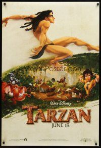7p697 TARZAN advance DS 1sh '99 cool Walt Disney jungle cartoon, from Edgar Rice Burroughs story!