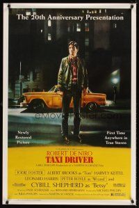 7p698 TAXI DRIVER 1sh R96 classic art of Robert De Niro by cab, directed by Martin Scorsese!