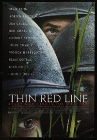 7p708 THIN RED LINE style B 1sh '98 Sean Penn, Woody Harrelson & Jim Caviezel in WWII!